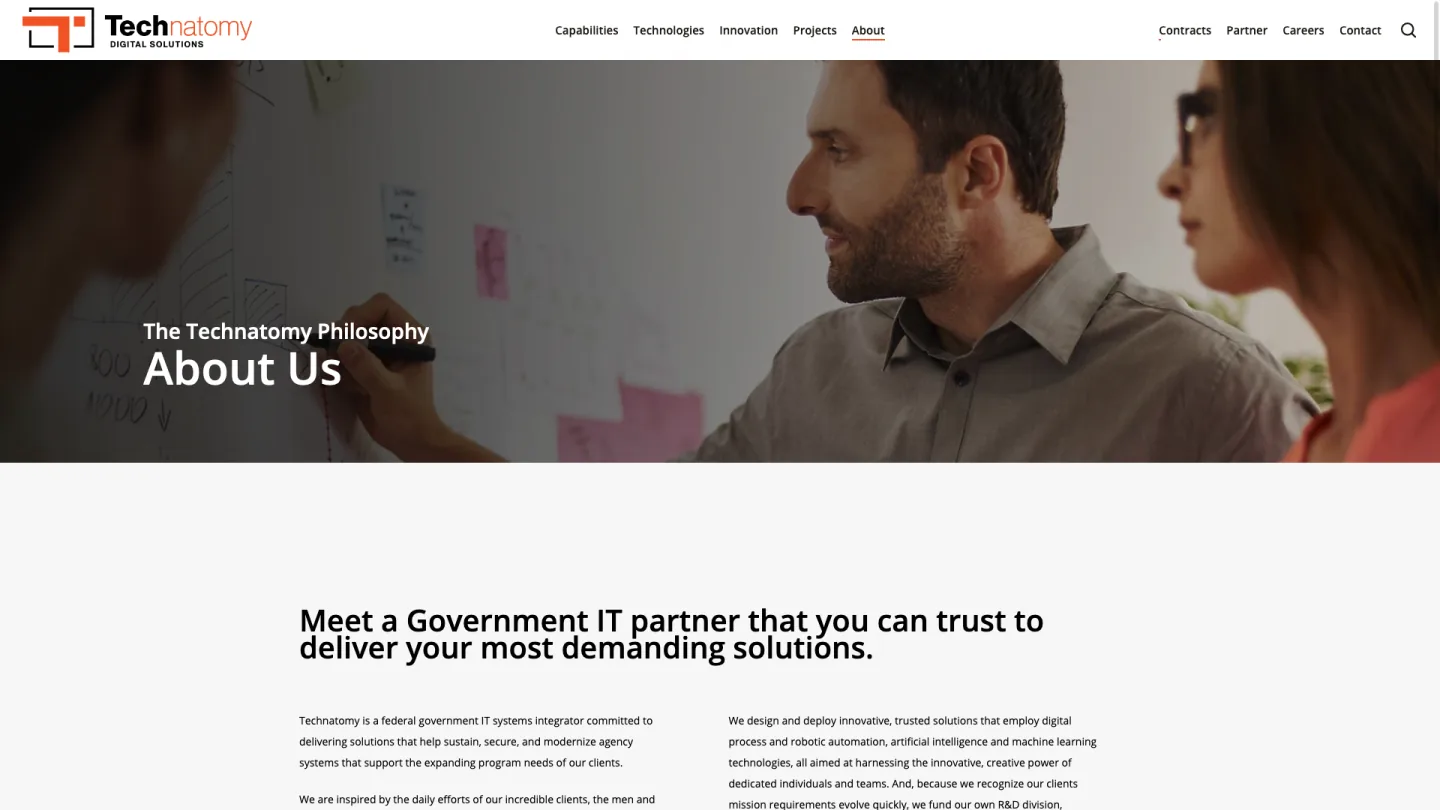 Redesigned Technatomy About Us page with a consistent header and simplified introduction